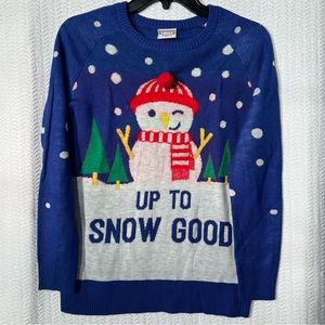 well worn / blue red and white long sleeve snowman sweater size xs
